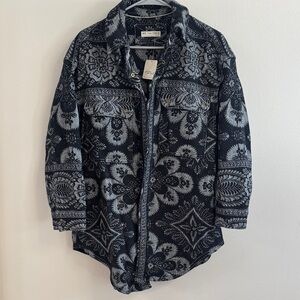 Free People Black and Gray Patterned Jacket button up